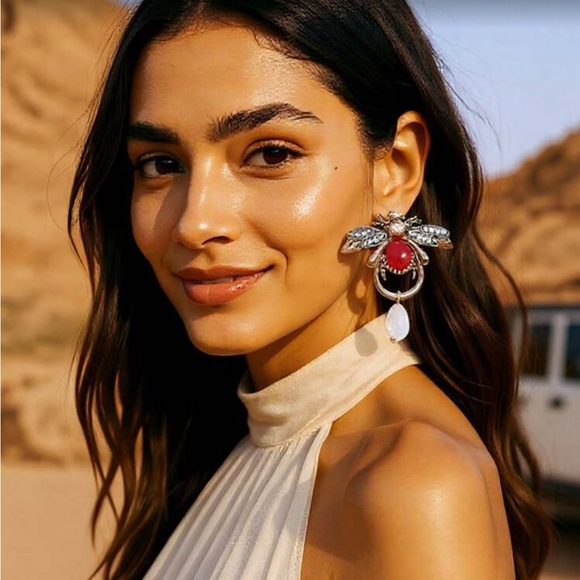 Elegant Red And Silver Statement Earrings 42$